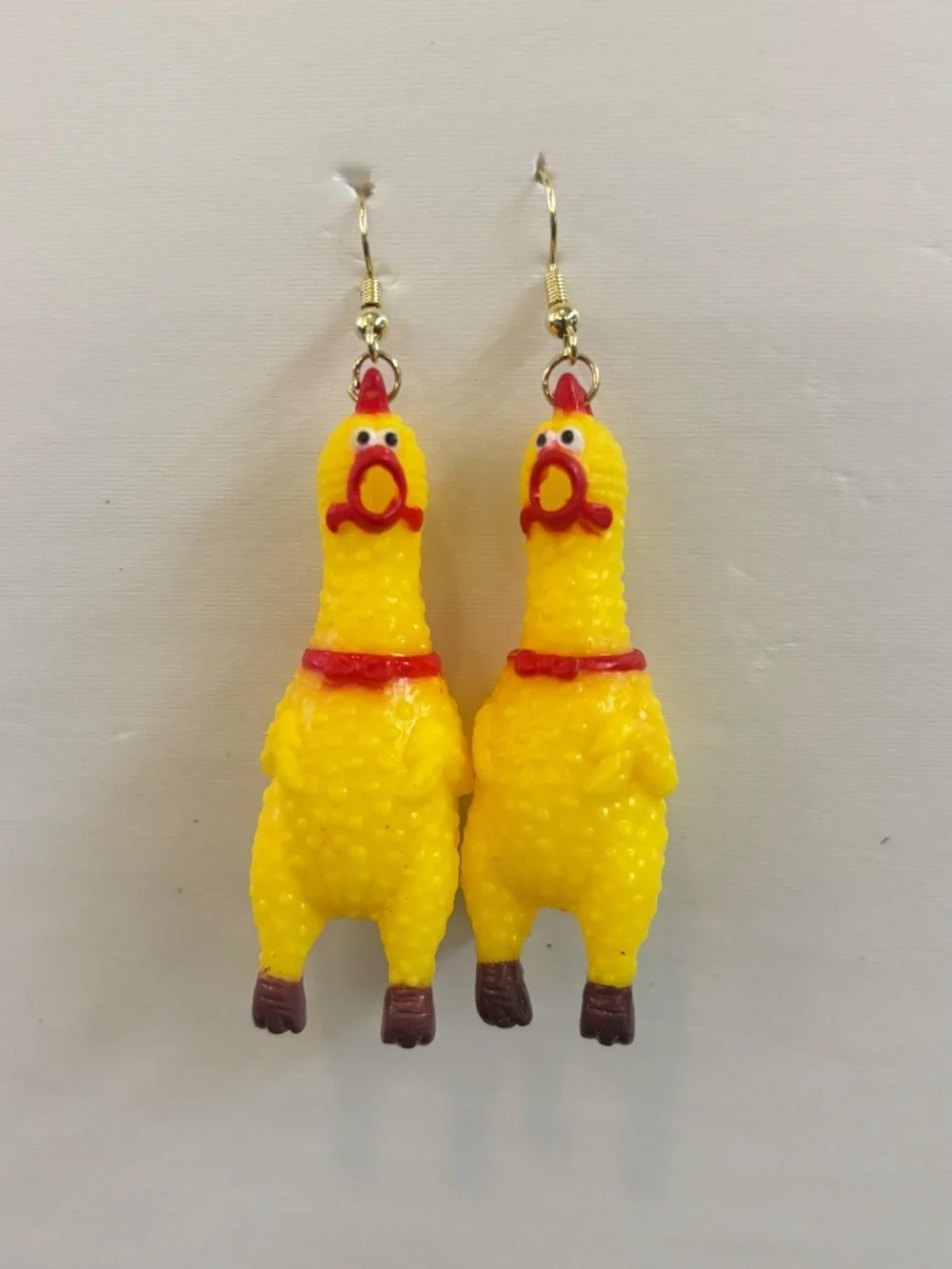 Bright Yellow Squeaky Rubber Chicken Earrings (Choose Gold or Silver Hooks) NWT